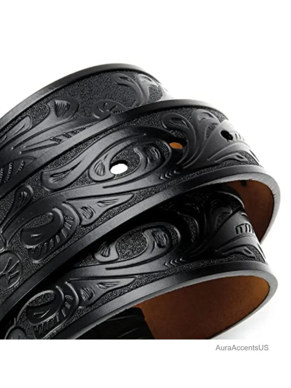 Hand-Tooled Western Leather Belt Unisex Cowboy Snap Buckle